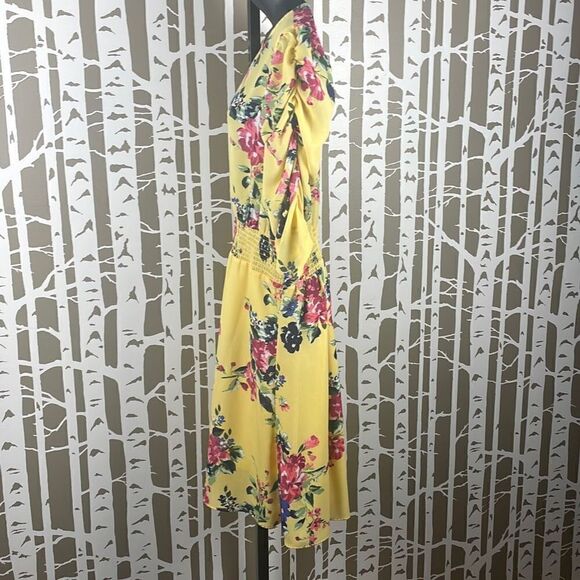 Floral Print Puff Sleeve Chiffon Dress L - Picture 3 of 10
